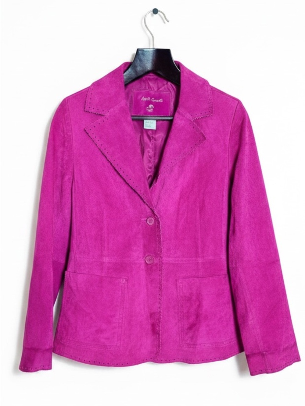 April Cornell Genuine Suede Leather Jacket Lace Trim Cottage Pink Fuchsia